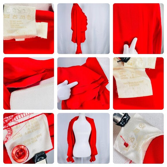 Vintage ESCADA Womens Silk Red Spanish ruffle Flare Long Sleeve Blouse 34 / S - Picture 4 of 16